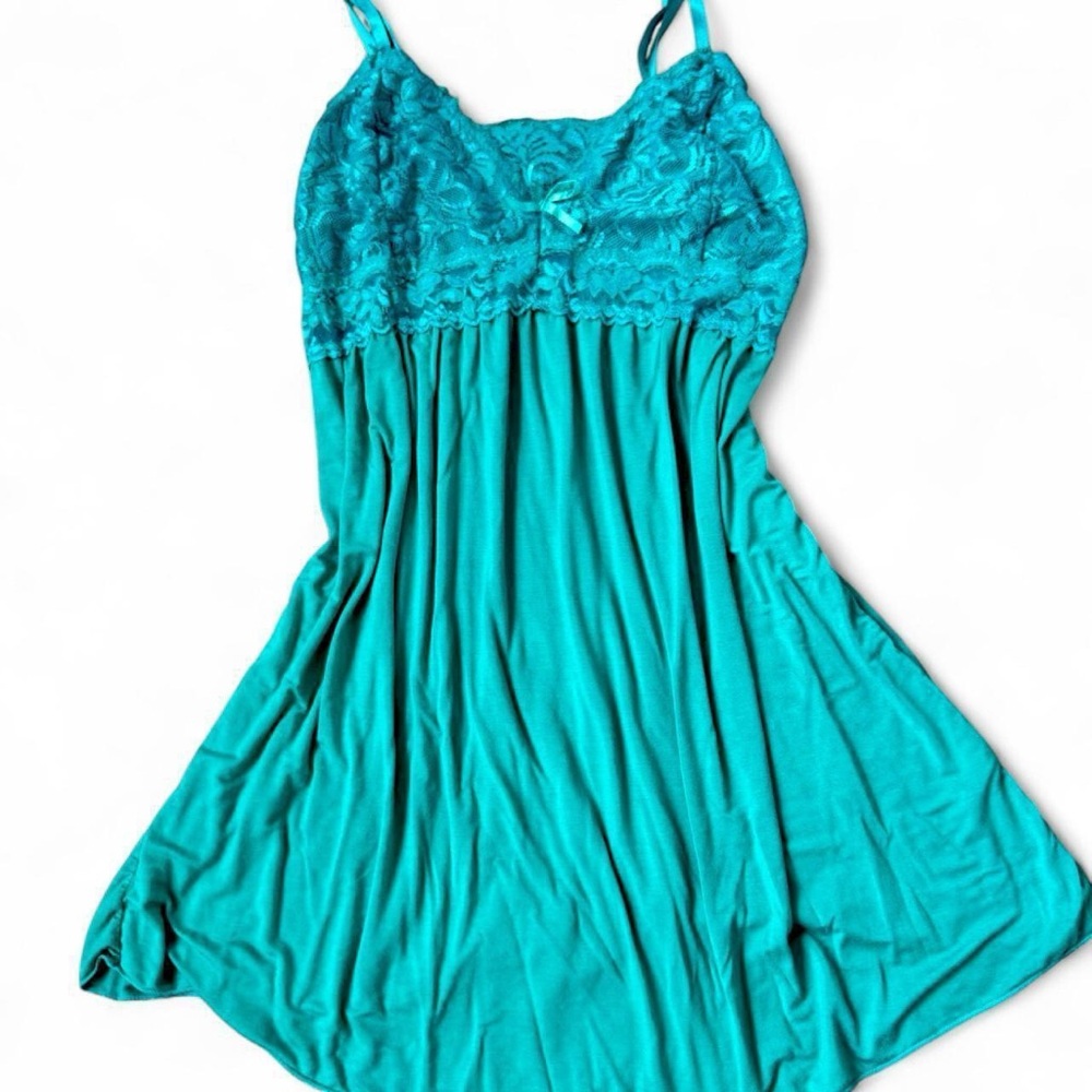 Chic 90s Teal Lace Mini Dress